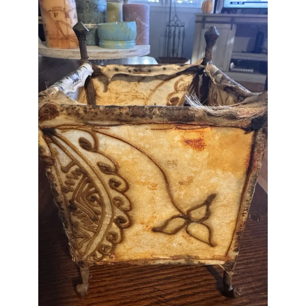 Vintage Moroccan Hand-Stretched Leather Tealight Lantern Light Candle Holder